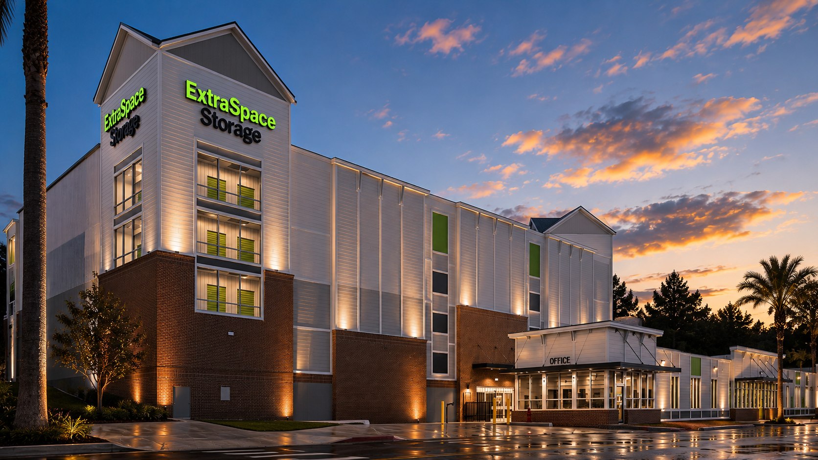 Corporate rebrand rendering — existing facility reimaged to current brand specs