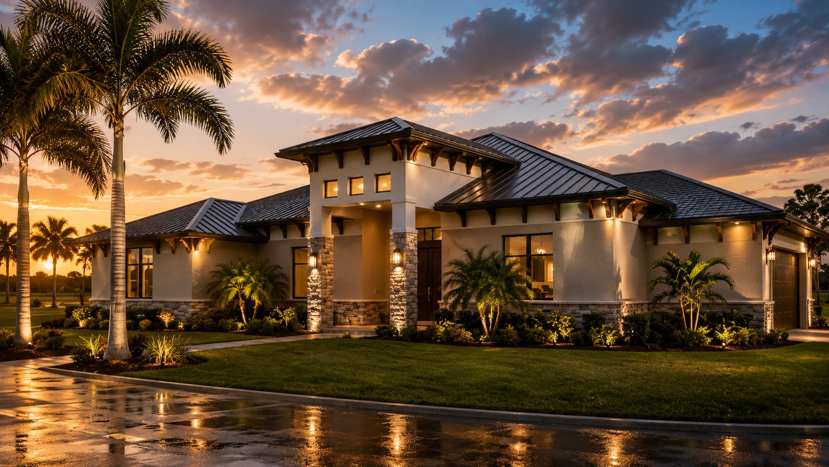 GDC custom Florida residence at dusk