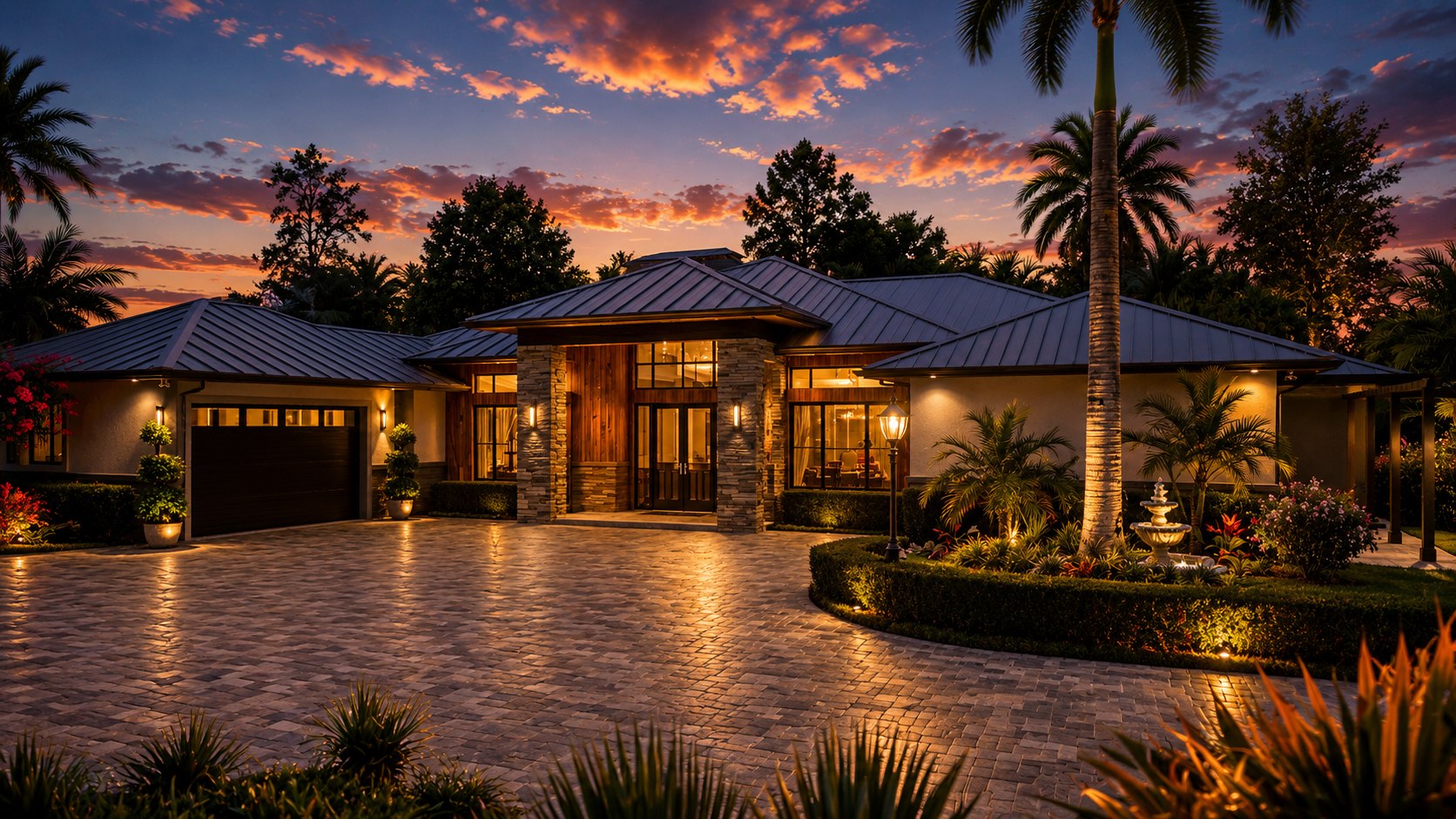 GDC custom Florida residence at dusk