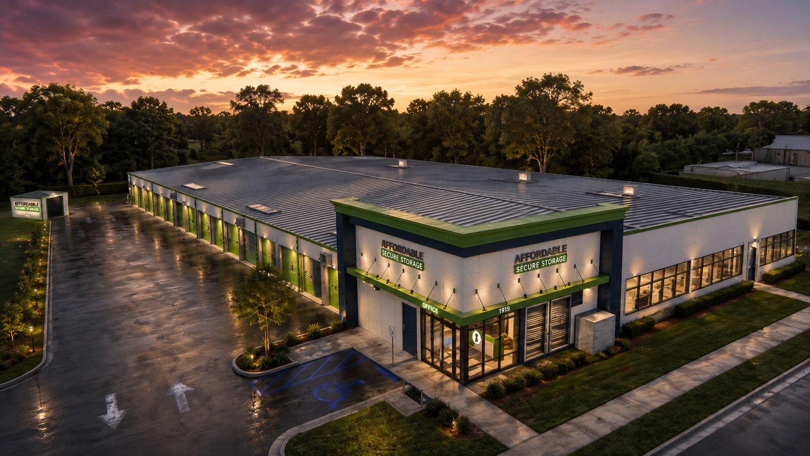GDC self-storage facility rebrand and expansion at sunset